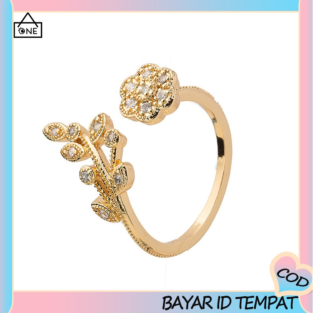 COD❤Perhiasan Wanita Cincin Wanita Mini Bisa Disesuaikan Berlapis Emas Model Bunga Untuk Hadiah A one