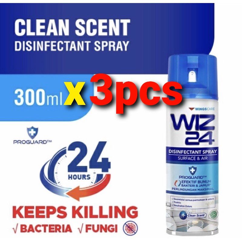 Wiz 24 Disinfektan Spray Aerosol 300ml 3pcs Biru
