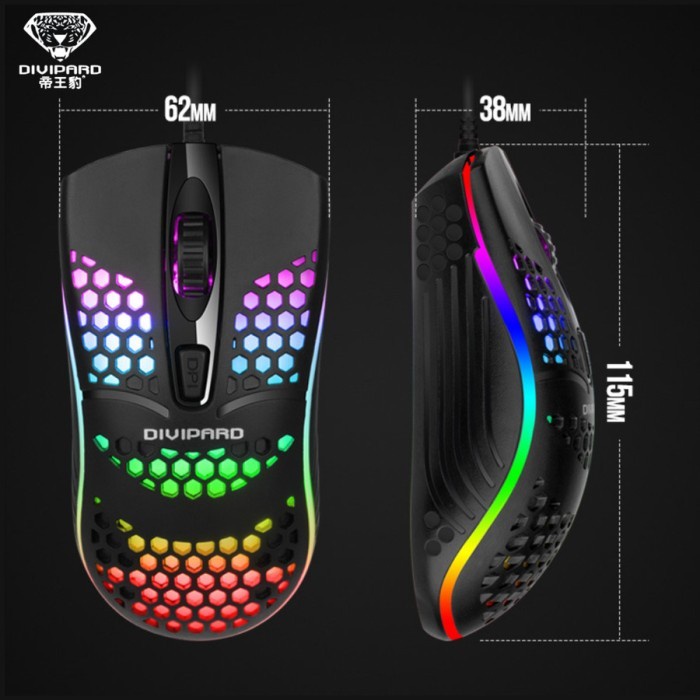 Mouse Gaming Honey Comb Divipard OP-50 7 LED RGB Effects 7200DPI