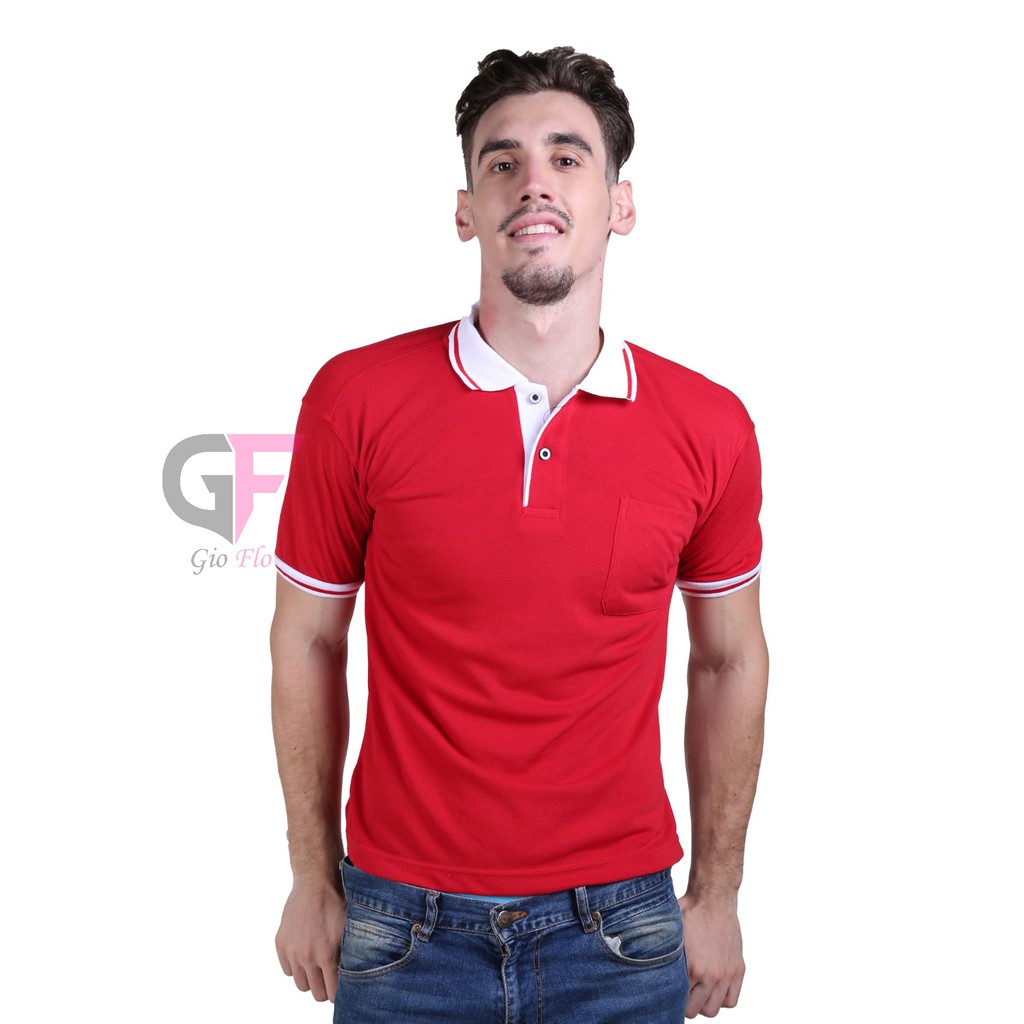 GIOFLO Kaos Berkerah Pria Distro Polo Shirts Merah Kerah Putih / PLS 151