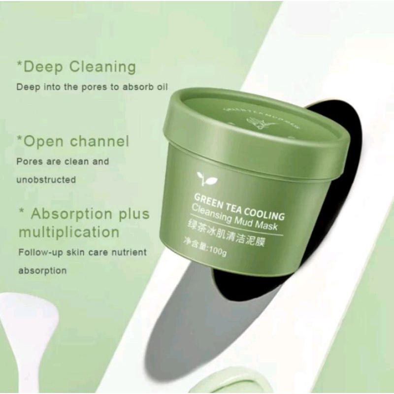 Masker wajah green tea cooling cleansing mud mask herbal berkualitas clay mask 100g