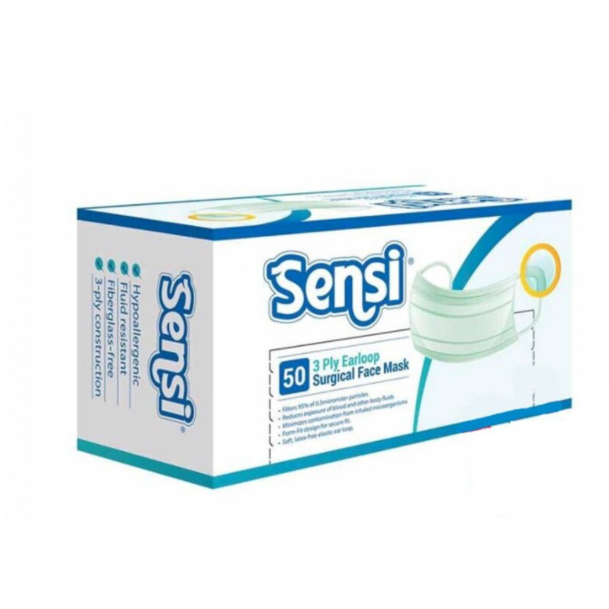 Sensi 3Ply Earloop Surgical Face Mask 50PC Original 100% Warna-Warni