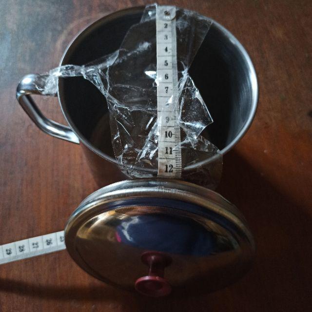 Mug Stainless 12 Cm Disertai Tutup Handle Stainless - Gelas Stainless 12cm Dengan Tutup