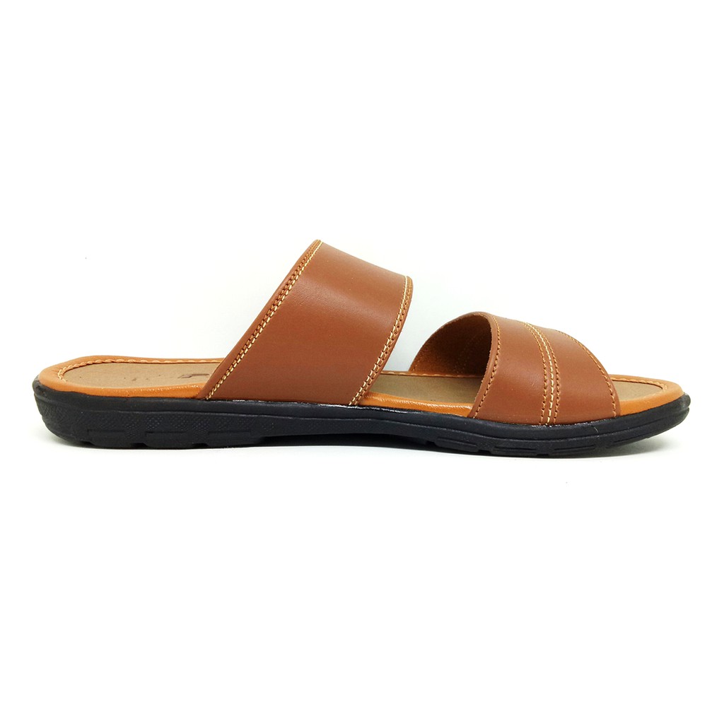 FIURI - Sandal Double Slip On Mocca - Sandal Murah Pria - Sandal Casual - Sandal Pria Kulit