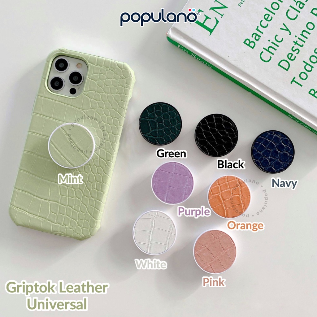Griptok Handphone Leather Phone Holder Motif Kulit Stand Hp Socket Grip Tok Aksesoris Handphone Croco