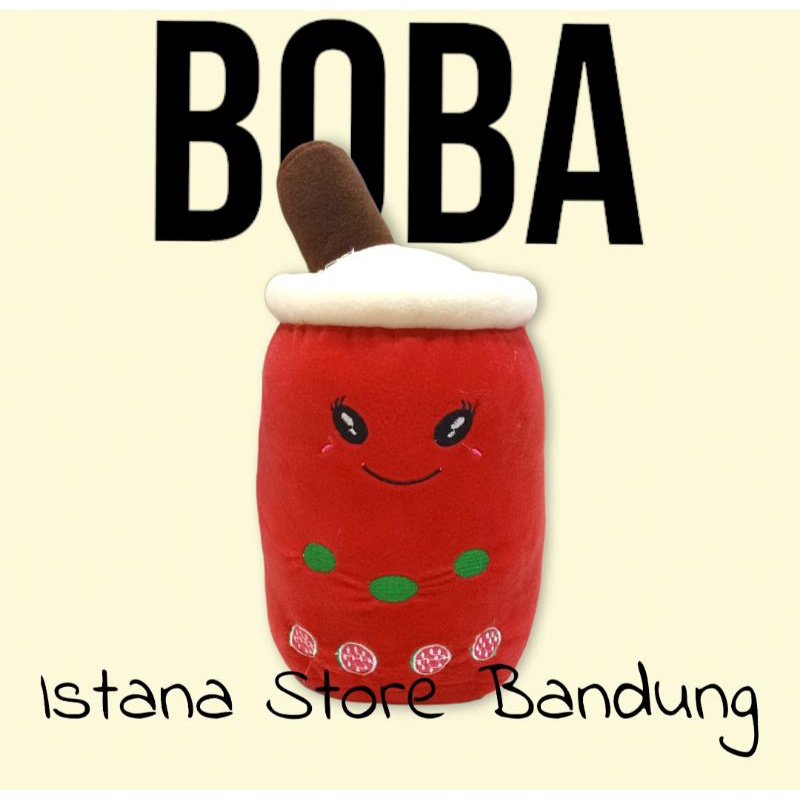 Boneka Boba Milk Tea Warna Merah Size L 35 CM Label SNI