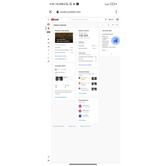 Akun Youtube Belum Monet Murah Subs 130RB
