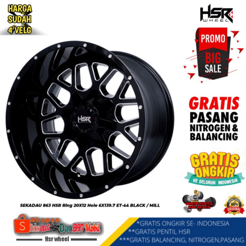 Velg Mobil Celong Ranger Triton Strada Hilux d-cab Ring 20 lebar 12 inch HSR SEKADAU FREE ONGKIR