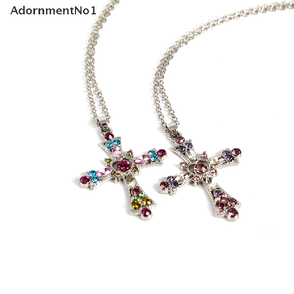 (AdornmentNo1) Kalung Rantai Pendan Salib Hias Zirkon Pink Gaya Gotik