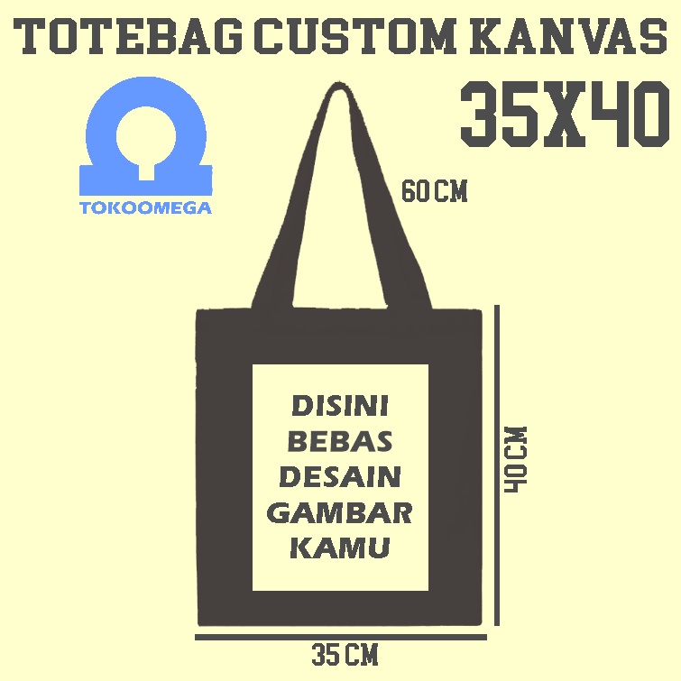 tokoomega Totebag Custom Kanvas Hitam Premium 35x40