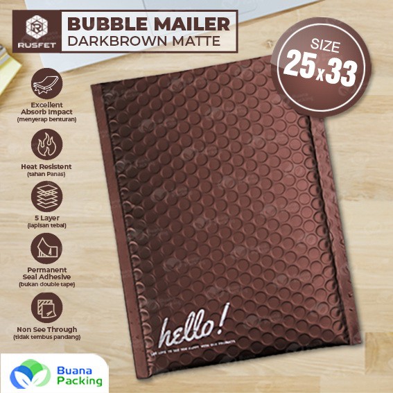 LASTIK BUBBLE MAILER / AMPLOP BUBBLE PREMIUM METALLIC DARK BROWN - SECURITY BAG RUSFET 25X33