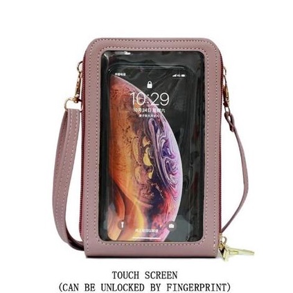 Tas Selempang Wanita Kulit Transparan Touch screen Tas Hp Transparan