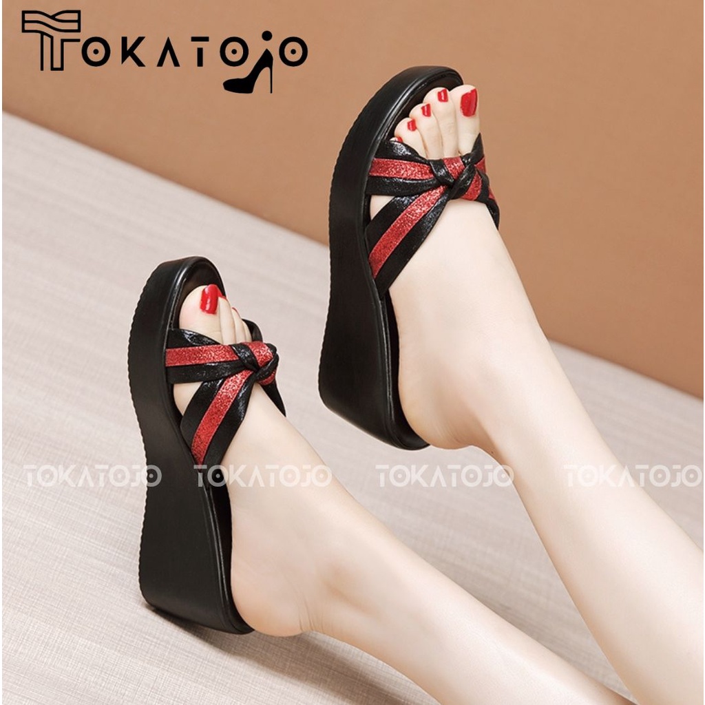 Sandal wanita kekinian 2022 terbaru Sandal wedges wanita new fashion korea 5 cm Sandal silang jambul terbaru