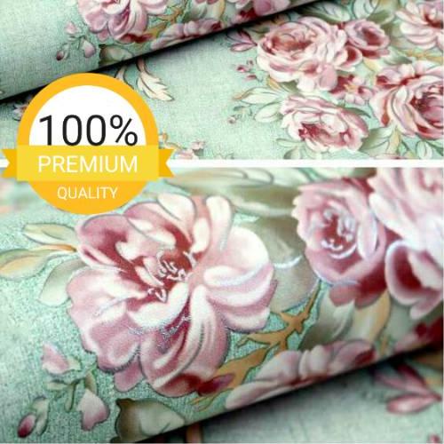 ✻ Wallpaper Dinding Sticker Dinding Hijau Tosca Bunga Mawar ♧