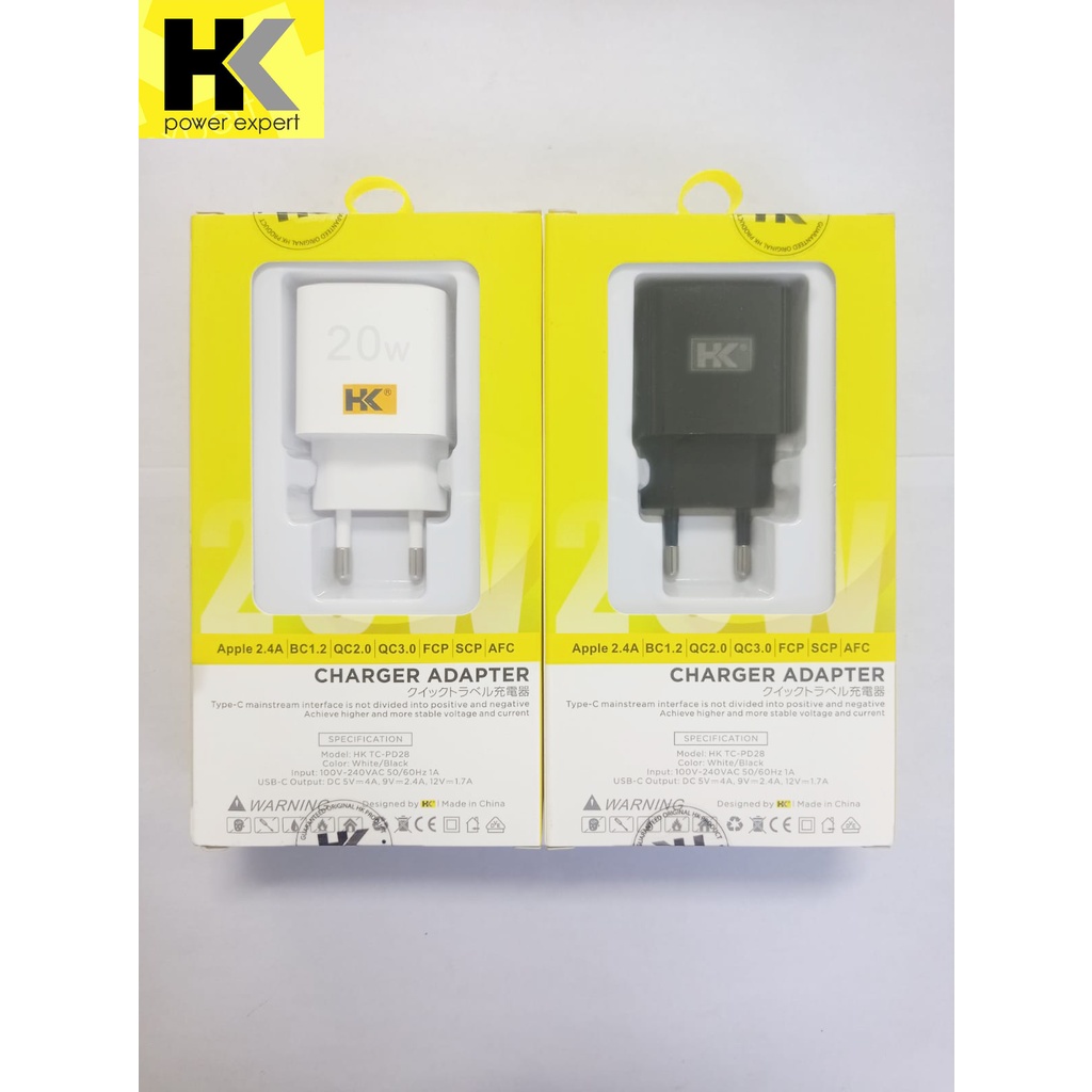 Adaptor Charger Cas HK PD27 USB &amp; Type C PD Batok Fast Charging Quick Charger 20W