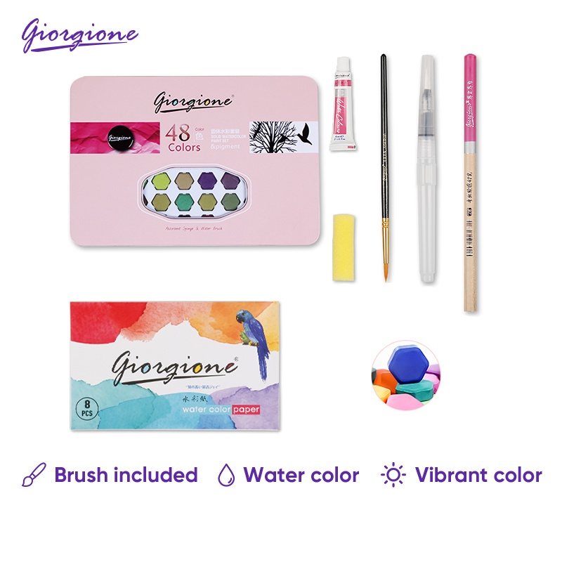 

Giorgione Solid Watercolor Paint 36/48 Warna Free Watercolor Paper Brush