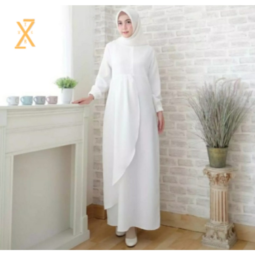 Larisa maxy dress wanita putih polos terbaru size M-L-XL-2XL / gamis jumbo busui friendly / pakaian muslim syari kekinian / baju pengajian / fashion muslim simple / ootd muslim