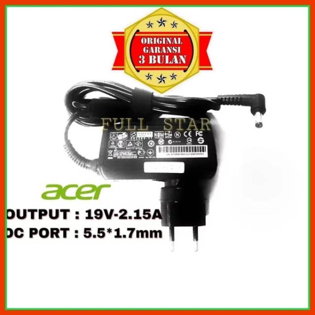 Adaptor Charger  NOTEBOOK Acer Aspire One HAPPY 2  19V-2.15A ORIGINAL (10.1 INCH)  Dan (11.6 INCH) 756 725 722 751 532 532H 531 531H 522 521 D255 D260 D257 D270 V5-121 V5-122 V5-132  V5-171 V5-123 V5-121P V5-122P V5-132P V5-131