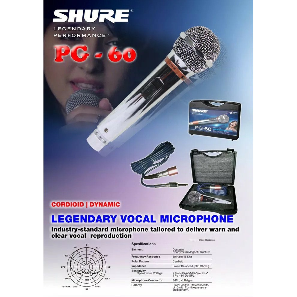 MIC SHURE PG-60 LEGENDARY VOCAL MICROPHONE