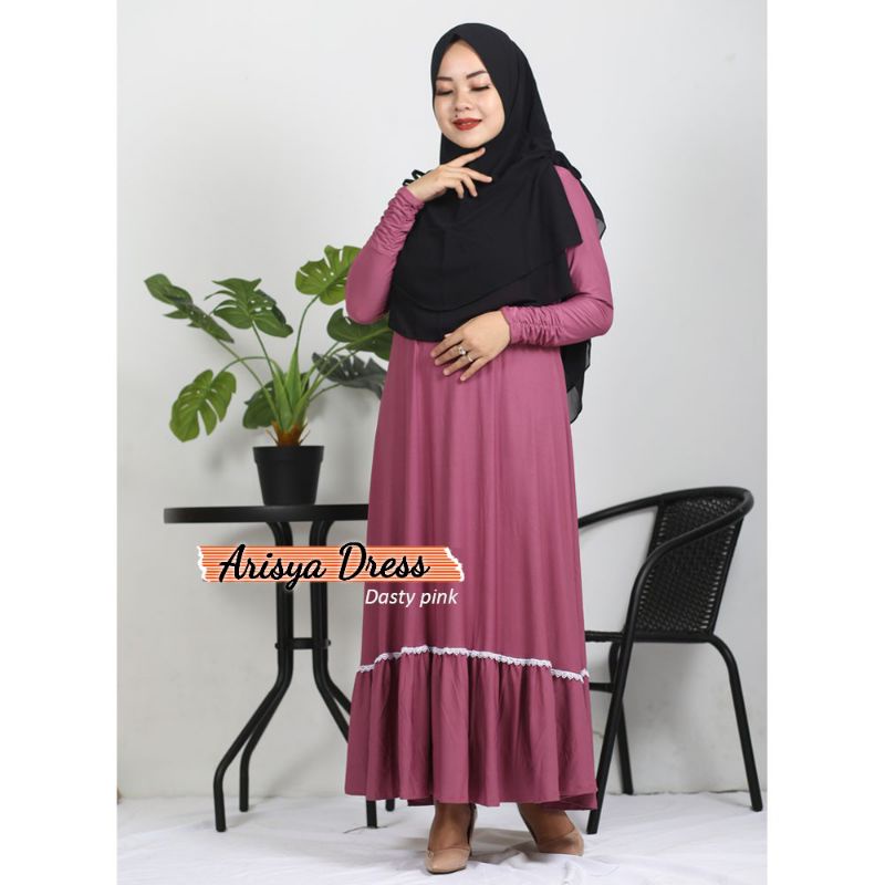 Baju Gamis Jersey Dress Rimpel Rempel Plisket Lipit Renda Busui Polos Ada Saku Untuk Kondangan Pesta