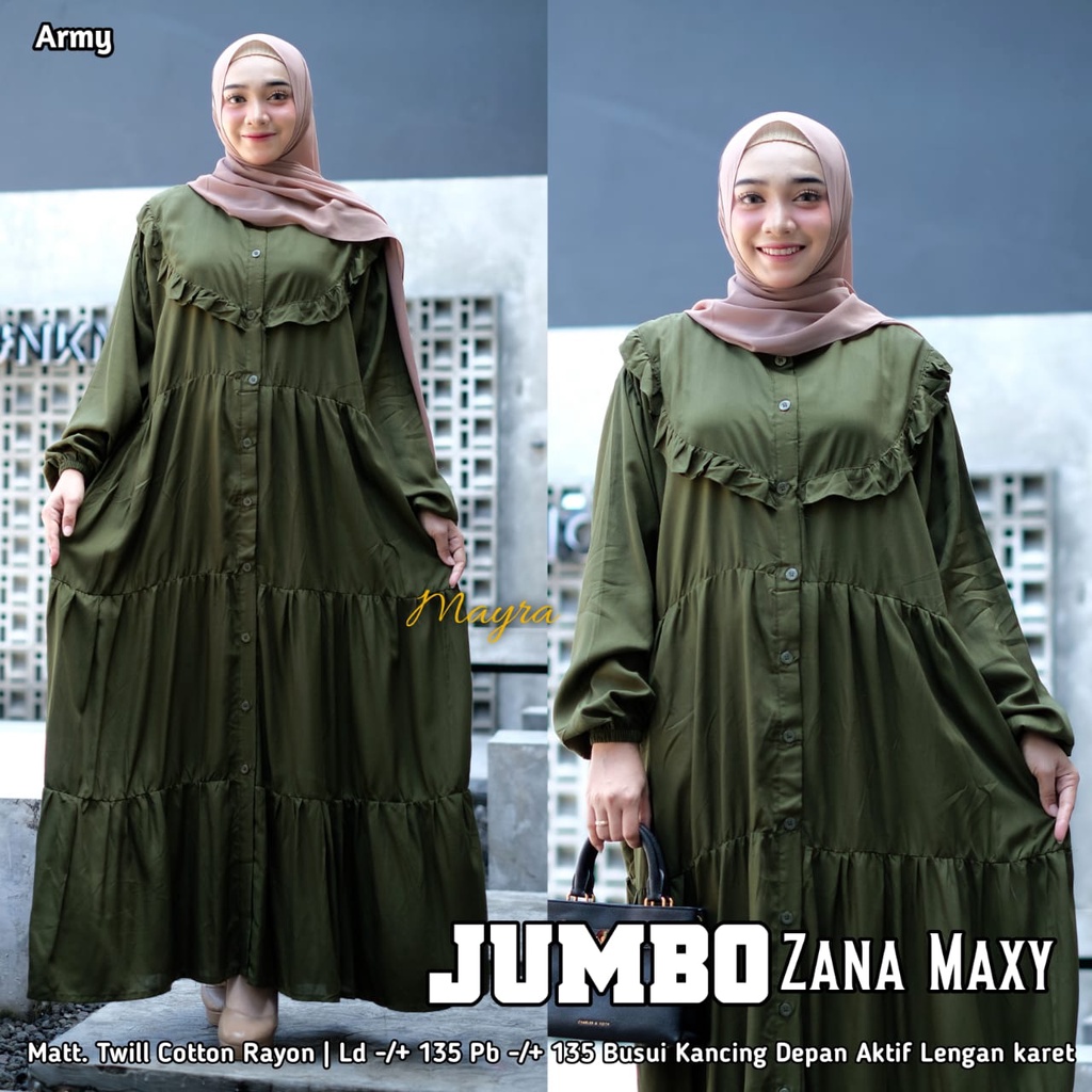 [Bayar Di tempat]. haniya 2 DRESS XXXL JUMBO / BAHAN RAYON TWILL / GAMIS SYARI LD 130-ZANA ARMY