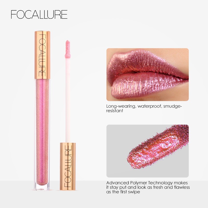 FOCALLURE Shimmer Lip Gloss Waterproof Lipstick Focallure Heavy Metalic Liquid Lipstick FA45 Pigment Finish