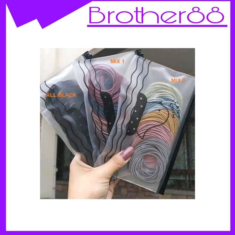 IKAT RAMBUT KOREAN STYLE ELASTIS ISI 100 PCS + POUCH