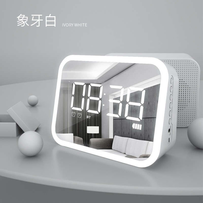 Q32 Bluetooth 5.0 Portable Speaker Mirror LED Display Clock Alarm