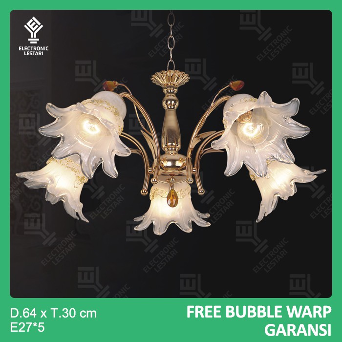 Lampu Hias Gantung Ruang Tamu Kamar Klasik Bunga  Cabang 5