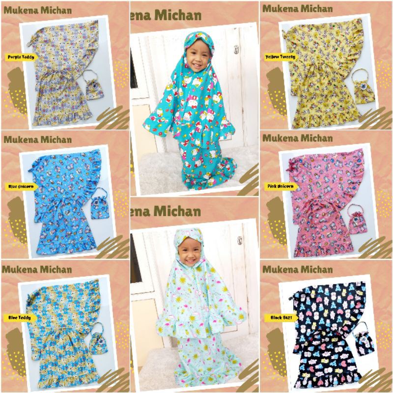 Mukena Michan 1-3 Tahun/Mukena Anak Balita Katun Murah/ Mukena Anak Karakter Ecer Grosir Rumah Mikha