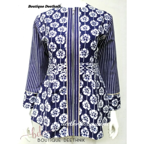 DEETHNIK - baju batik navy blus batik biru batik peplum batik kerja wanita batik warna biru