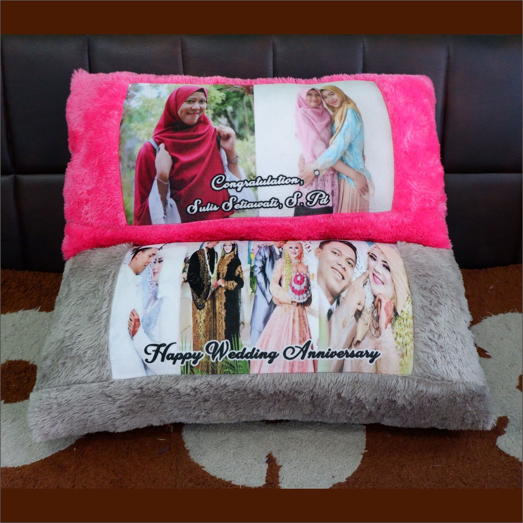Bizzarpillow Bantal Foto Cinta Custom Bulu Rasfur 80x40cm 1 HARI JADI !! BZ017