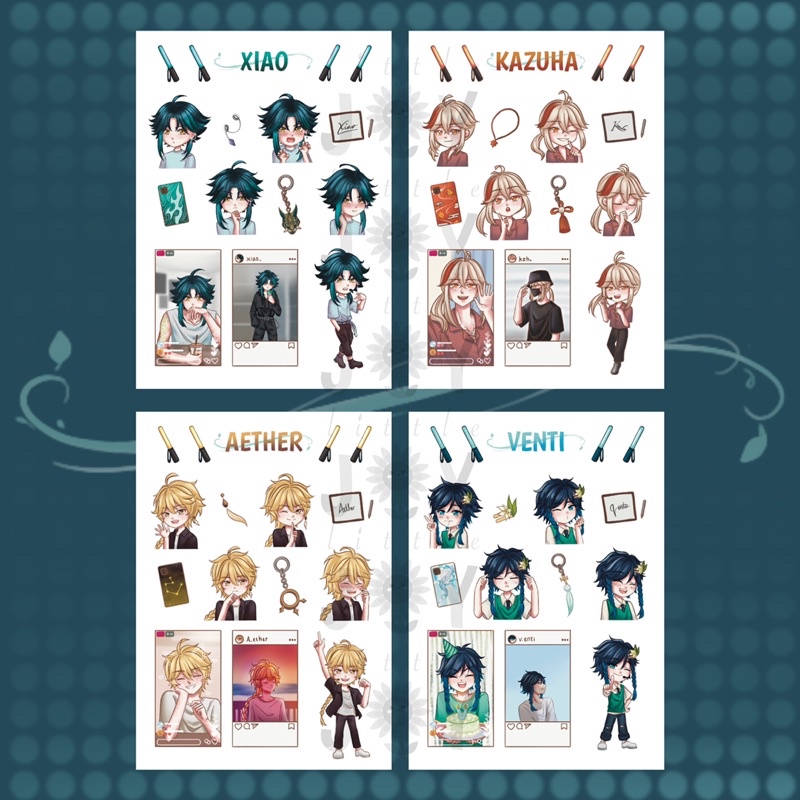 4NEMO Sticker (Xiao, Kazuha, Venti, dan Aether) GENSHIN IMPACT FANMADE STICKER
