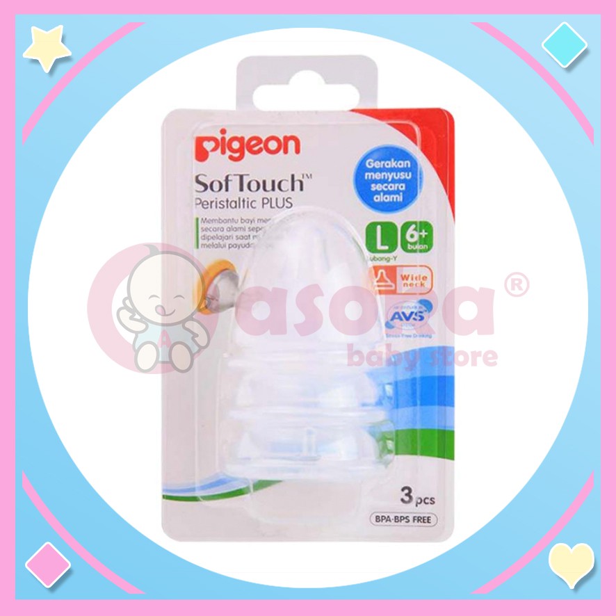 Pigeon Soft Touch Peristaltic Plus Nipple isi 3 Wide Neck Size L ASOKA