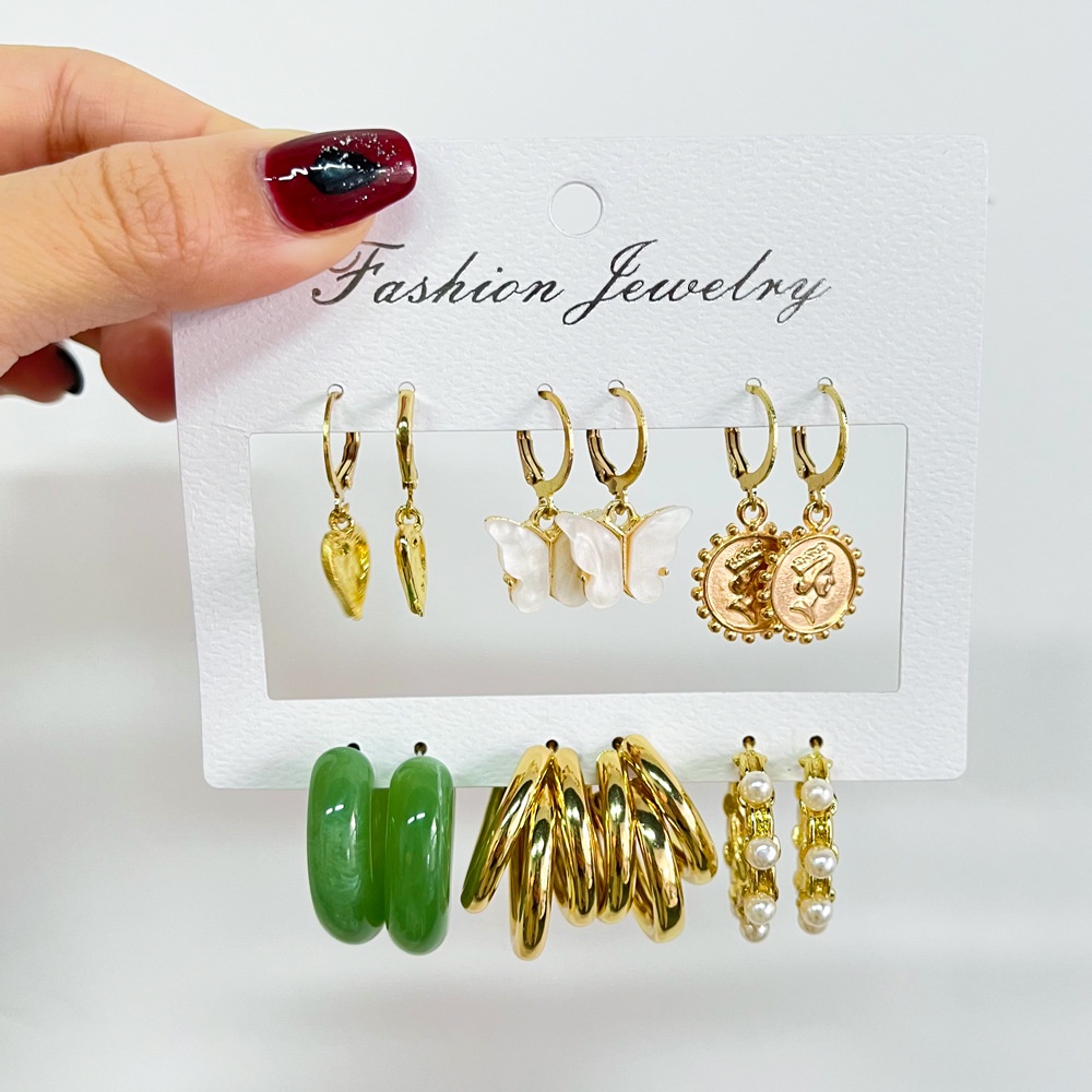 Butterfly set 6 Pasang Anting Mutiara Bentuk Kupu-Kupu Geometris Untuk Wanita