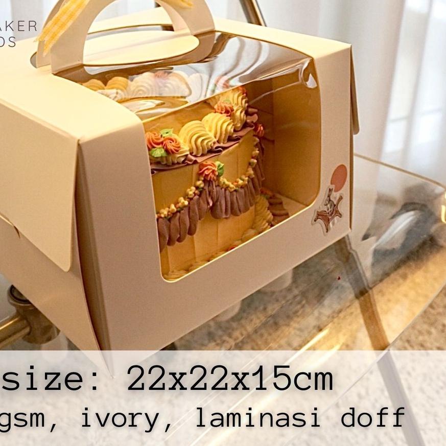 ◄ Korean Cake Box Mika Handle Transparan 22 x 22 x 15cm ➽