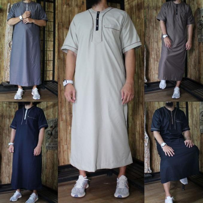 Star Seller Jubah Al Amwa Pria Dewasa Lengan Pendek-Jubah Tangan Pendek Al Amwa - Hitam, S