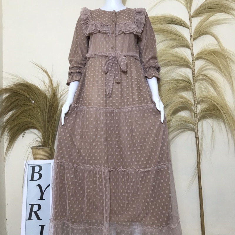 Gamis Import Brokat Dada Ruffle Terbaru