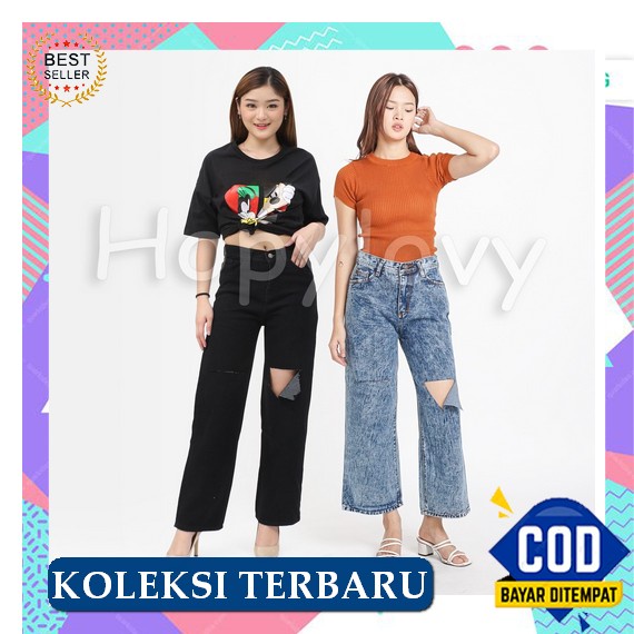 Jeansline Wanita Boyfriend Highwaist Kulot Bf Ziri Ripped Sobek Tidak Tembus Premium By Jl Jeans Dom