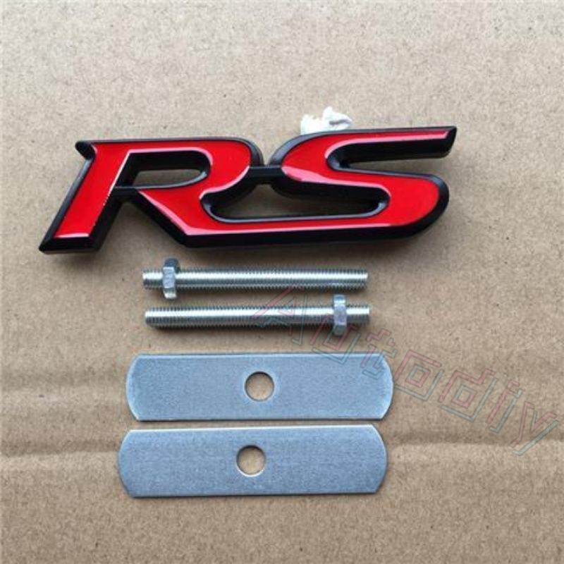 Emblem Logo RS FIT JAZZ GK5 Civic Red Metal RS Logo Front Grille RS Emblem Logo HONDA With Screw Set (9 * 2.5cm) Metal Steel