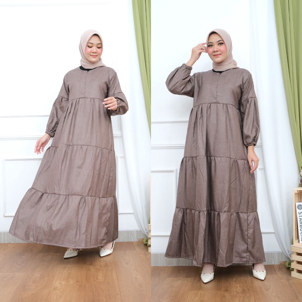 FUJI GAMIS DRESS SUSUN SIMPLE ABAYA PANJANG BAJU WANITA GBM