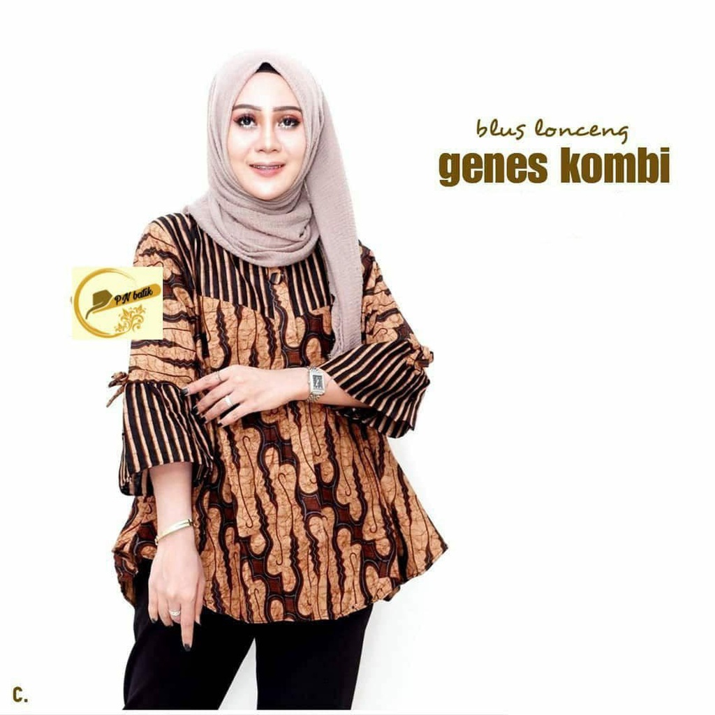 Batik Blouse Lawasan Coklat Blus Kantor Genes Soloan Motif Variasi Banyak Atasan [ISBY BATIK]