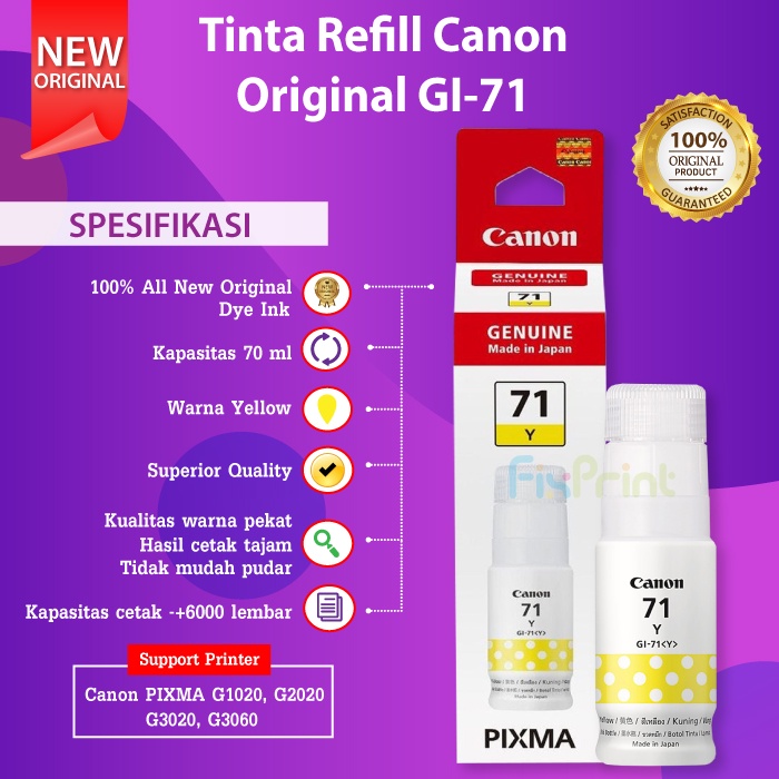 Tinta Canon GI 71 GI-71 GI71 Black Cyan Magenta Yellow G1020 G2020