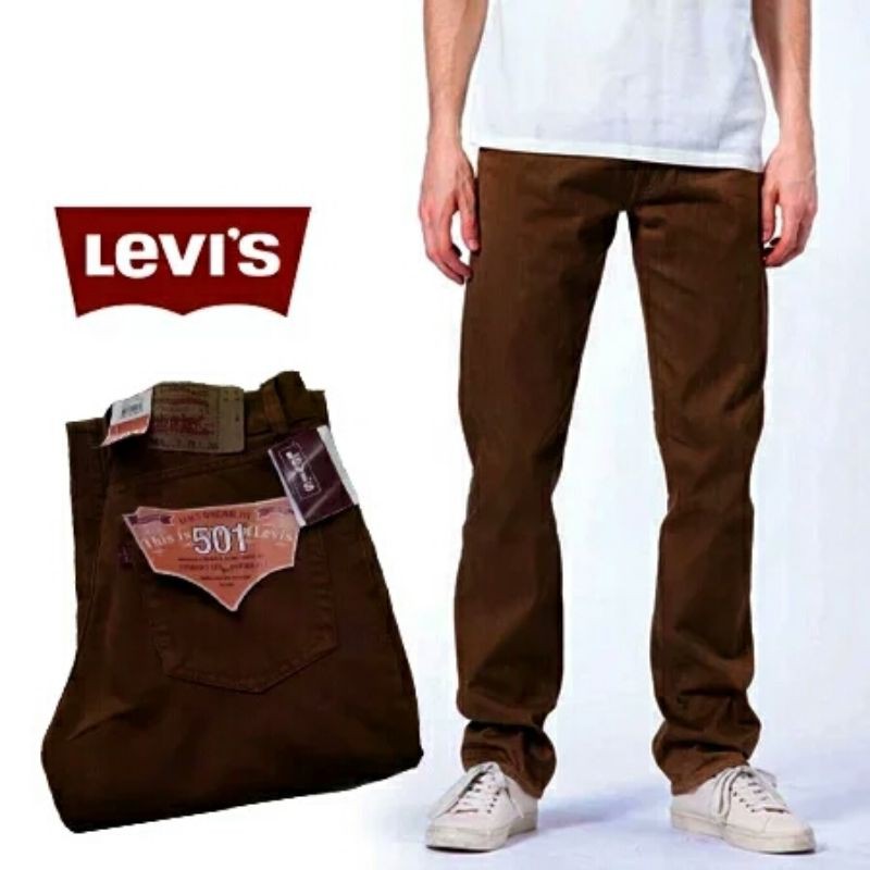 celana jeans pria reguler warna coklat