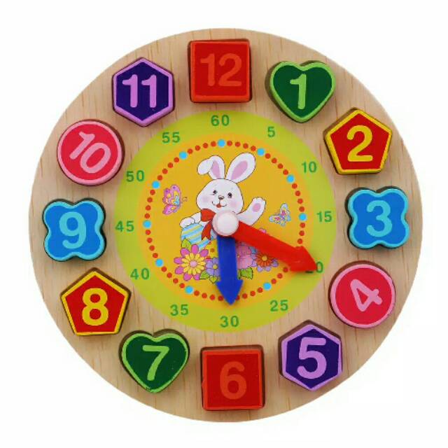 Mainan Jam Kayu Digital Clock Beads Jam Ronce Geometri Wooden Toys Clock Puzzle Mainan Edukasi Anak