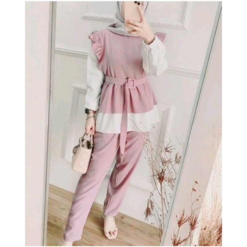 PROMO ONE SET FINA  / ONE SET  STANDART JUMBO / ONE SET - RAYON - ZAZA  / LD 100/105/110/115/120 CM  DAILY  TUNIK WANITA SET MOSCREPRE PREMIUM-MALIKA DUSTY XXL