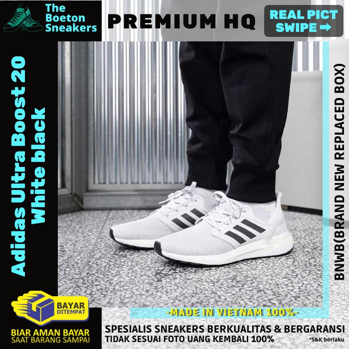 Sepatu Running Pria Adidas Ultra Boost 20 white Black Original premium