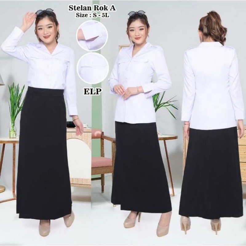 stelan seragam pns wanita putih hitam/ seragam pns putih hitam wanita/ seragam asn wanita putih hita