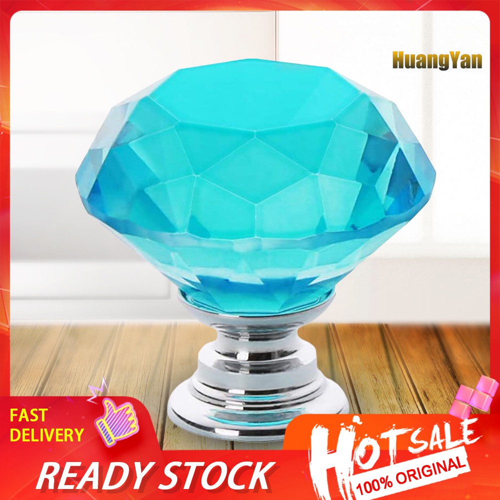 Wj_30mm K9 Light Blue Faux Crystal Glass Diamond-shape Knob Drawer Furniture Handle