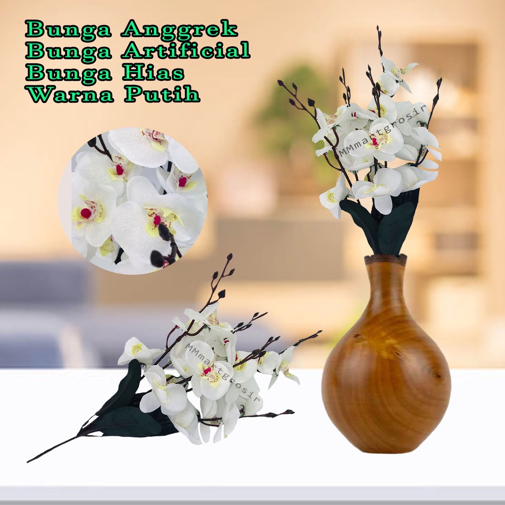 Bunga anggrek / anggrek kain / bunga artificial / bunga hias/ Warna putih